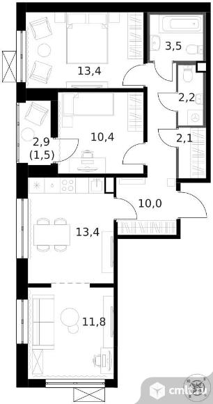 Продам 3-комн. квартиру 68.4 кв.м.. Фото 1.