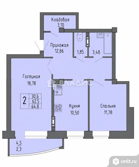 2-комнатная квартира 64,8 кв.м. Фото 8.