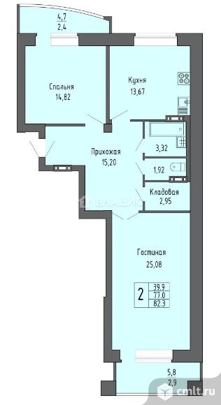 2-комнатная квартира 82,3 кв.м. Фото 8.