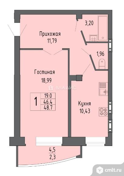 1-комнатная квартира 48,7 кв.м. Фото 12.