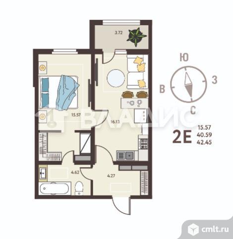 1-комнатная квартира 42,45 кв.м. Фото 15.
