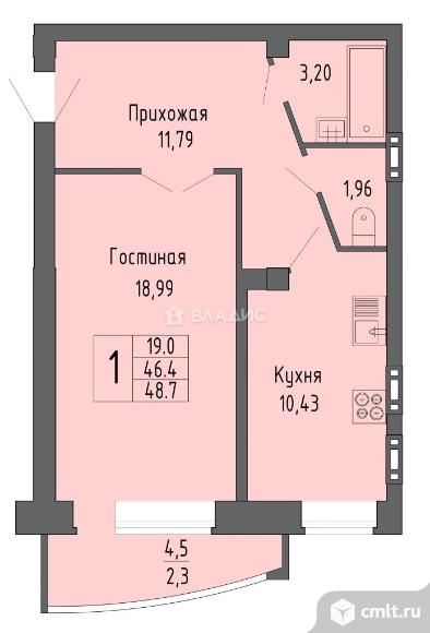 1-комнатная квартира 48,7 кв.м. Фото 14.