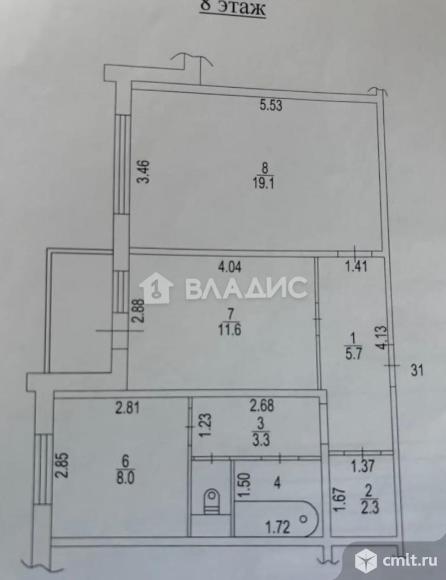 2-комнатная квартира 53,6 кв.м. Фото 16.