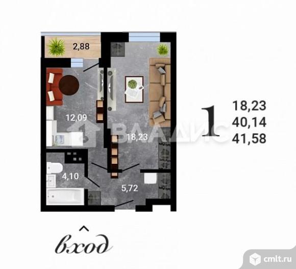 1-комнатная квартира 42 кв.м. Фото 6.
