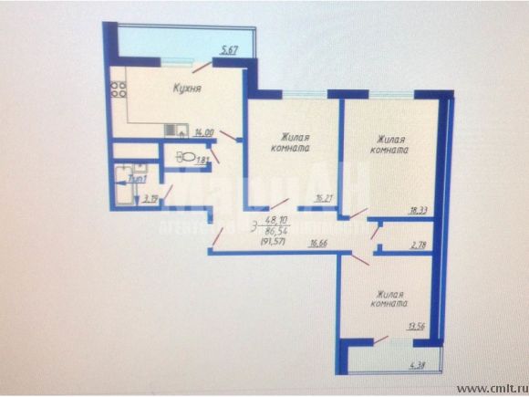 Шишкова ул., ЖК Ботанический сад. Трехкомнатная квартира. Фото 1.