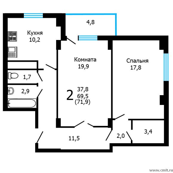 2-комнатная квартира 71,9 кв.м, Березовая роща, Динамо. Фото 1.