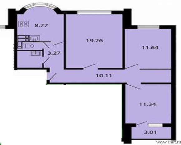 3-комнатная квартира 70 кв.м. Фото 1.