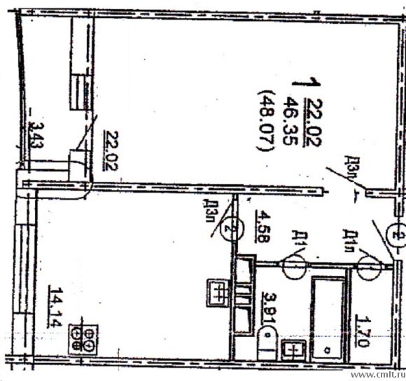 1-комнатная квартира 48 кв.м. Фото 2.